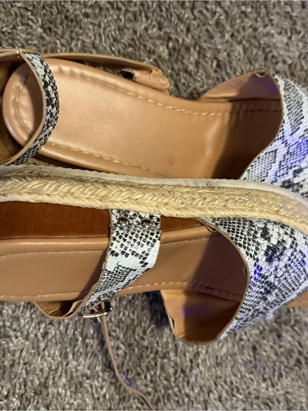 Womens Snake-Print Espadrille Ankle-Strap Platform Sandals - White